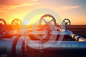 Oil or gas transportation pipe with metal wheel. Generate Ai