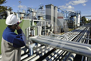 Oil and gas worker with pipelines