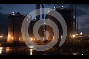 oil industrial factory industry gas refinery fuel energy tank pipe. Generative AI.