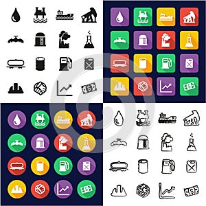 Oil Industry All in One Icons Black & White Color Flat Design Freehand Set