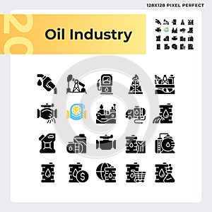 Oil industry black glyph icons set on white space