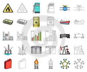 Oil industry cartoon,outline icons in set collection for design. Equipment and oil production vector symbol stock web