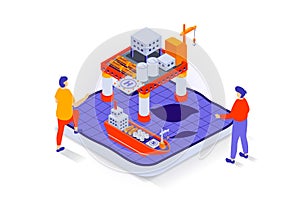 Oil industry concept in 3d isometric design. Vector illustration