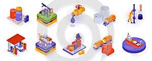 Oil and Industry concept isometric 3d icons set