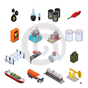 Oil Industry and Energy Resource Color Icons Set. Vector