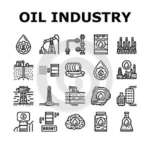 oil industry factory plant icons set vector