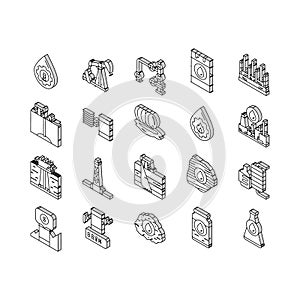 oil industry factory plant isometric icons set vector