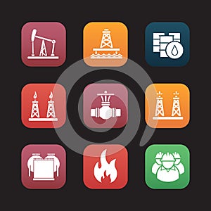 Oil industry flat design icons set