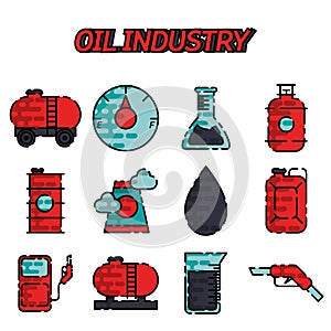 Oil industry flat icon set