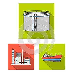 Oil industry flat icons in set collection for design. Equipment and oil production vector symbol stock web illustration.