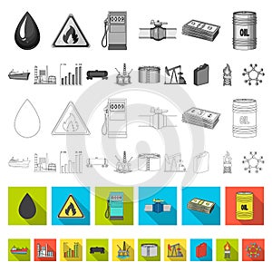Oil industry flat icons in set collection for design. Equipment and oil production vector symbol stock web illustration.