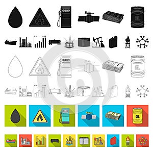 Oil industry flat icons in set collection for design. Equipment and oil production vector symbol stock web illustration.