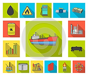 Oil industry flat icons in set collection for design. Equipment and oil production vector symbol stock web illustration.