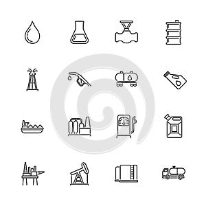 Oil Industry - Flat Vector line Icons