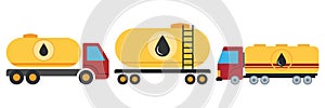 Oil industry fuel and tank icons set with railway tank or track pipeline isolated vector illustration