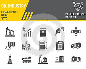 Oil industry glyph icon set, fuel production collection, vector graphics, logo illustrations, oil industry vector icons
