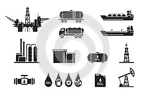 Oil industry icon set. fuel production symbol. isolated vector image