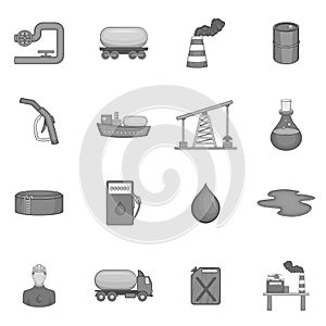 Oil industry icons set, black monochrome style