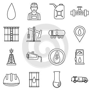 Oil industry icons set, outline style