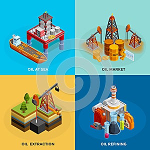 Oil Industry Isometric 4 Icons Square