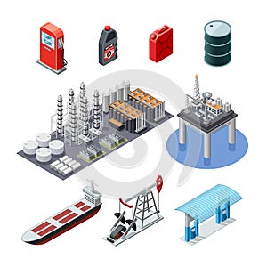 Oil Industry Isometric Icons Set