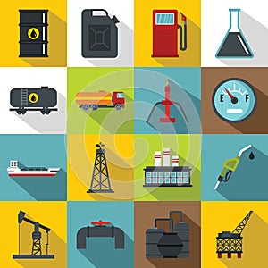 Oil industry items icons set, flat style
