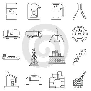 Oil industry items icons set, outline style