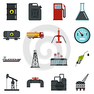 Oil industry items set flat icons