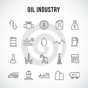 Oil industry line icon set.