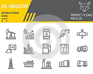 Oil industry line icon set, fuel production collection, vector graphics, logo illustrations, oil industry vector icons