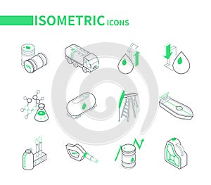 Oil industry - modern line isometric icons set