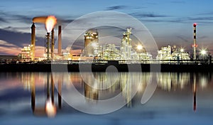 Oil Industry at night, Petrechemical plant - Refinery