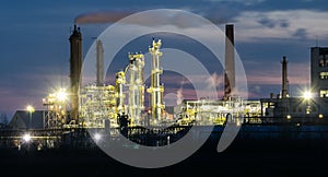 Oil Industry at night, Petrechemical plant -  Refinery