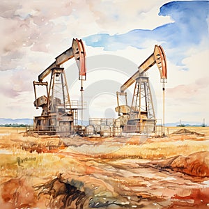 Oil industry. Oil rigs engaged in mining