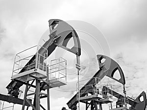 Oil industry. Red oil pumps.