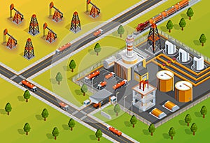 Oil Industry Refinery Facility Isometric Poster