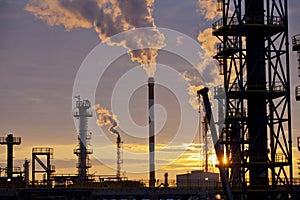 Oil Industry Refinery factory at Sunset