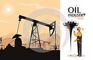 Oil industry scene with derrick and worker