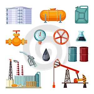 Oil industry. Vector pictures set of petroleum extraction