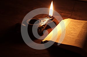 Oil lamp and Bible