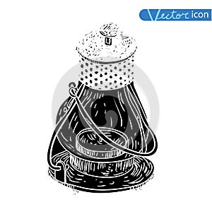 oil lamp icon, hand drawn vector illustration. black