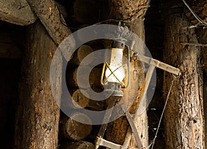 Oil lamp in the old mine