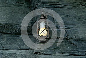 Oil lamp in the old mine