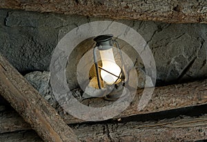 Oil lamp in the old mine