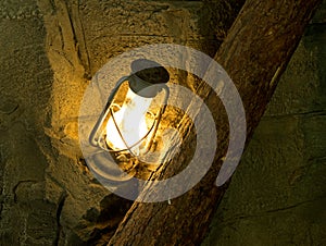 Oil lamp in the old mine