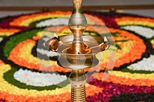 Oil lamp for Onam festival Kerala India