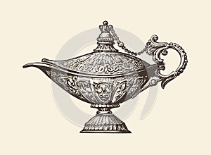 Oil lamp sketch. Hand drawn vector illustration