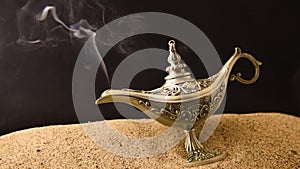 The oil lamp smokes