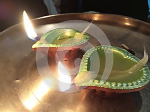 Oil lamps in diwali festival in india