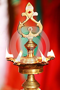 Oil lamps on Indian wedding ceremony